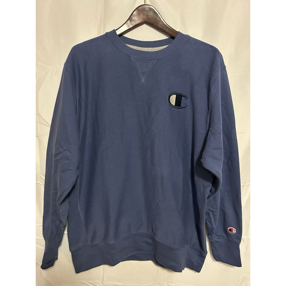 Champion‎ Crewneck Sweatshirt XL Blue Minimal Logo Pullover Mens